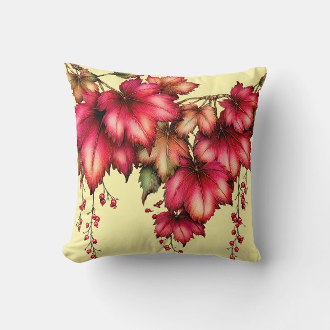 Autumn Maple Leaves with Red Berries Fall Design Throw Pillow (Front)