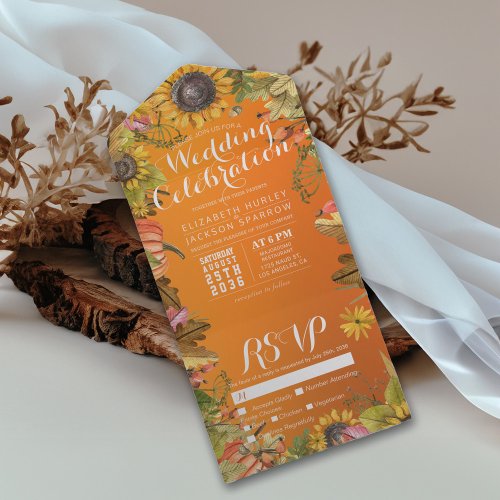 Autumn Maple Pumpkins Orange Gradient Wedding RSVP All In One Invitation