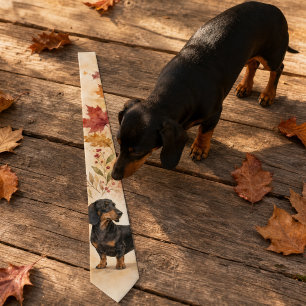 Autumn Maple Watercolor Dachshund Neck Tie