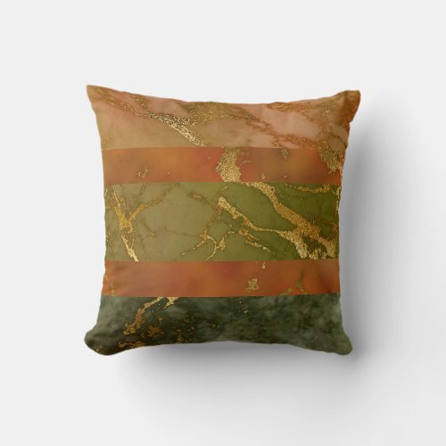 Autumn Marble Color Block Green Orange Gold Throw Pillow