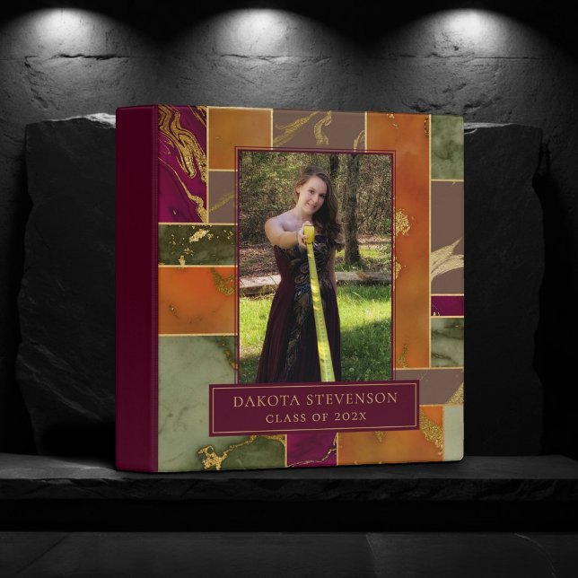 Autumn Marble | Geometric Gold Jewel Tone Album 3 Ring Binder (Creator Uploaded)