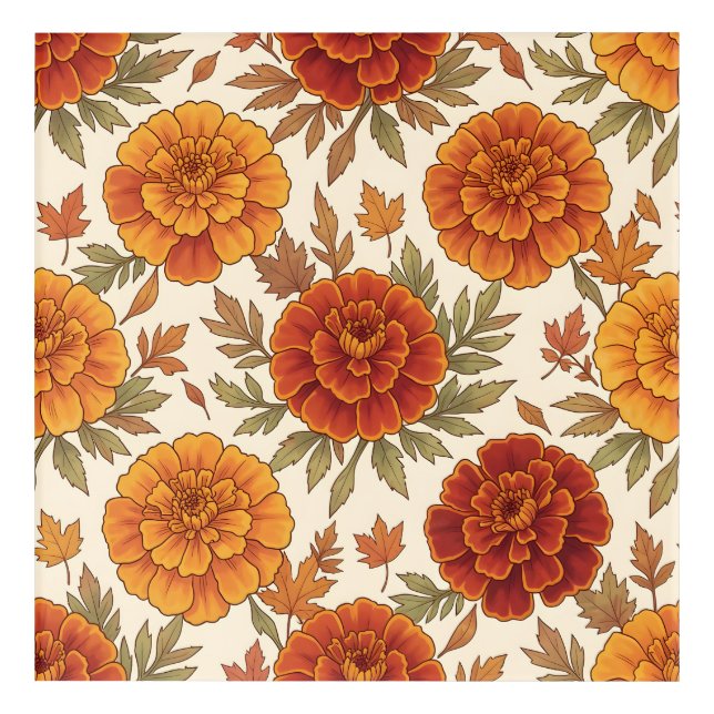 Autumn marigold flower pattern acrylic print (Front)