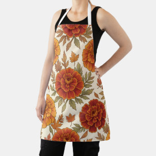 Autumn marigold flower pattern apron