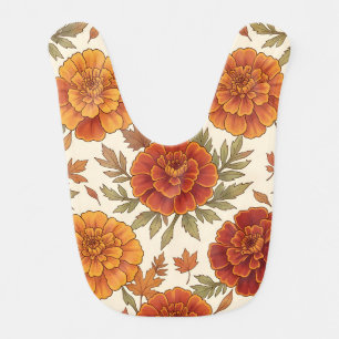 Autumn marigold flower pattern baby bib