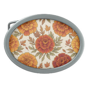 Autumn marigold flower pattern belt buckle