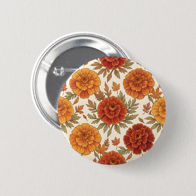 Autumn marigold flower pattern button (Front & Back)
