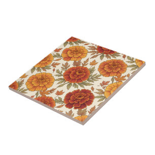 Autumn marigold flower pattern ceramic tile
