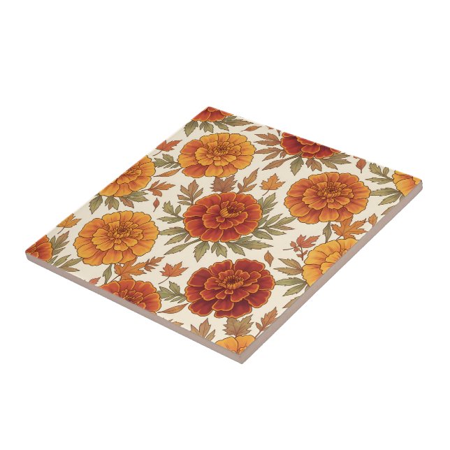 Autumn marigold flower pattern ceramic tile (Side)