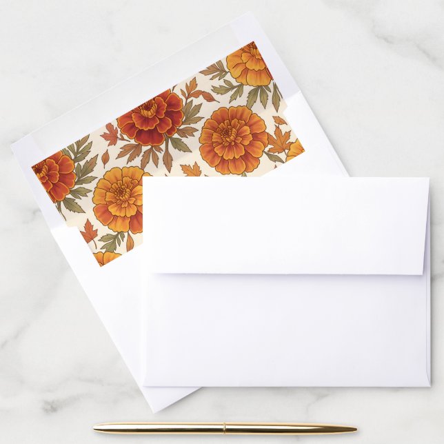 Autumn marigold flower pattern envelope liner (Desk)