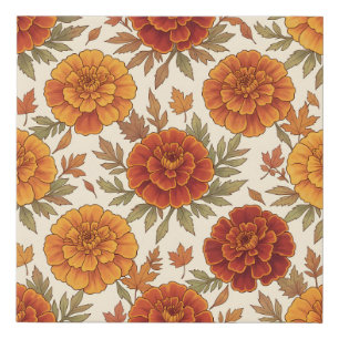 Autumn marigold flower pattern faux canvas print