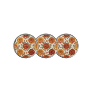 Autumn marigold flower pattern golf ball marker