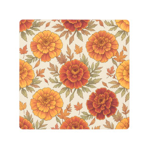 Autumn marigold flower pattern metal print