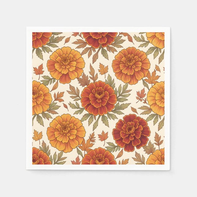 Autumn marigold flower pattern napkins (Front)
