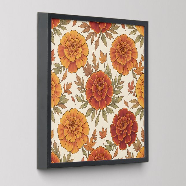 Autumn marigold flower pattern peel and stick photo tile (Angled)