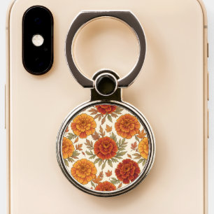 Autumn marigold flower pattern phone ring stand