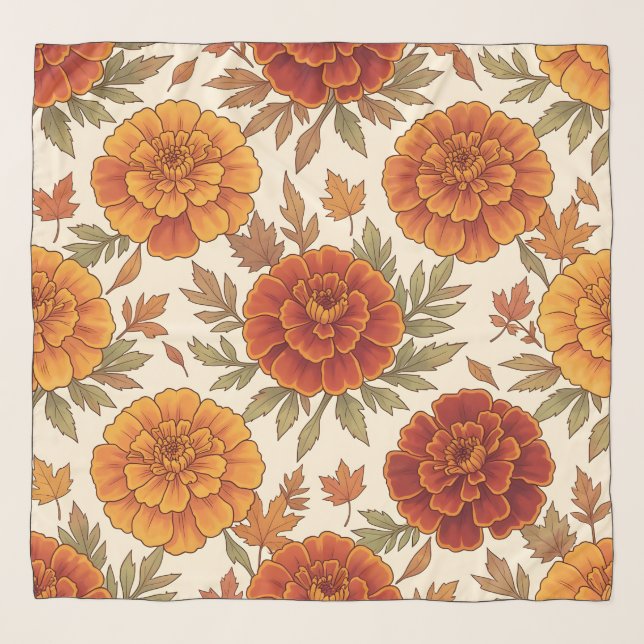 Autumn marigold flower pattern scarf (Front)