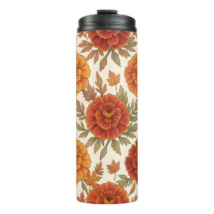 Autumn marigold flower pattern thermal tumbler