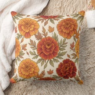 Autumn marigold flower pattern throw pillow