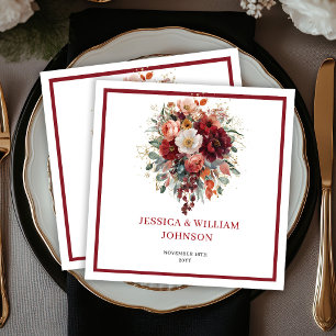 Autumn Maroon Floral Boho Eucalyptus Wedding Napki Napkins