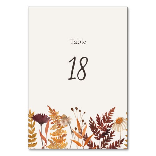 Autumn Meadow Bottom Border Wedding Table Number
