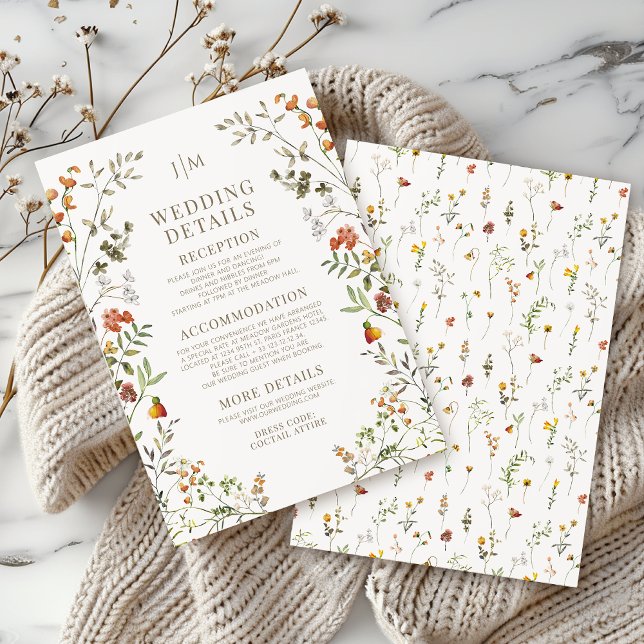 Autumn Meadow Flower Fall Wedding Details Cards (Creator Uploaded)