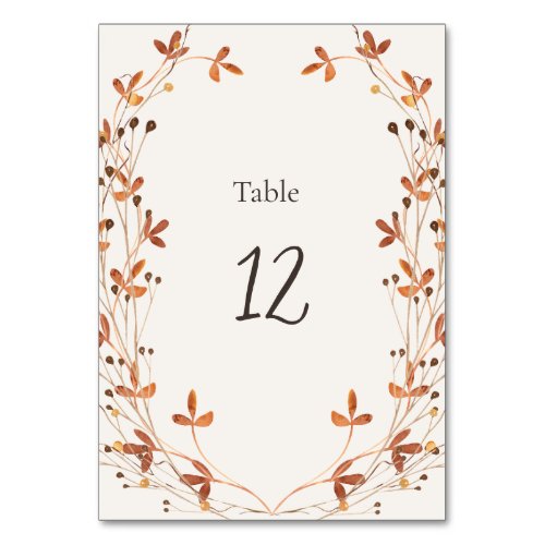 Autumn Meadow Wedding Table Number Card