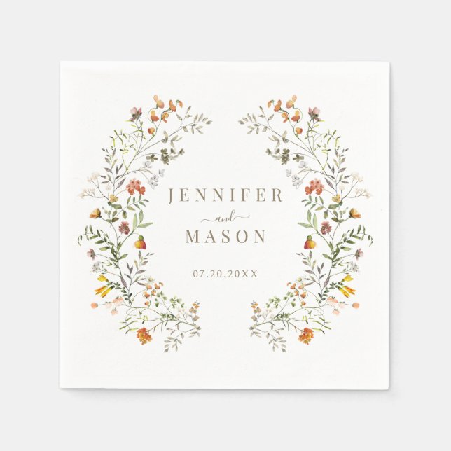 Autumn Meadow Wildflowers Garden Fall Wedding Napkins (Front)