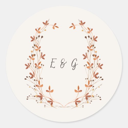 Autumn Meadow Wreath Monogram Wedding Sticker