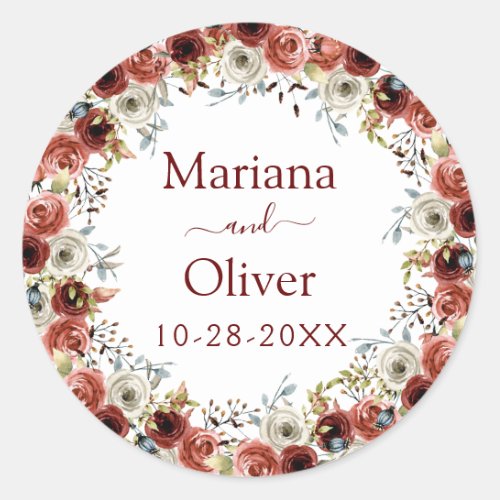 Autumn Mix Watercolor Floral Wedding Classic Round Sticker