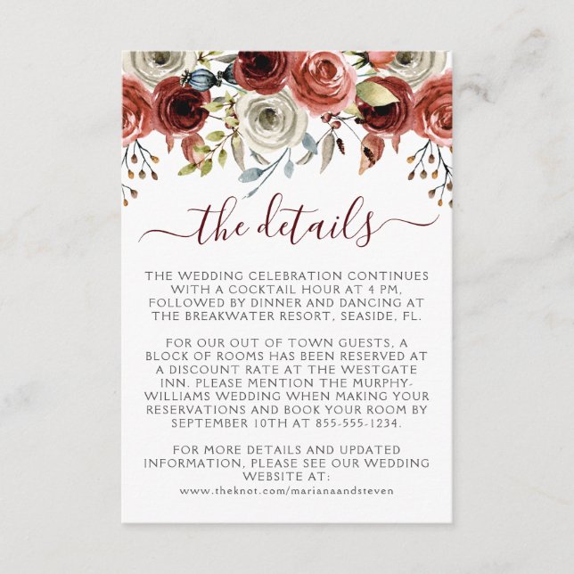 Autumn Mix Watercolor Floral Wedding Enclosure Car Card (Front)