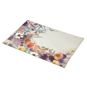 Autumn mixed watercolor floral cloth placemat