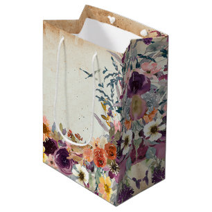 Autumn mixed watercolor floral medium gift bag