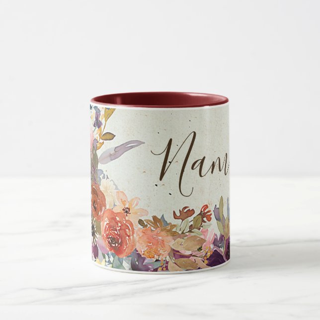 Autumn mixed watercolor floral personalized mug (Center)