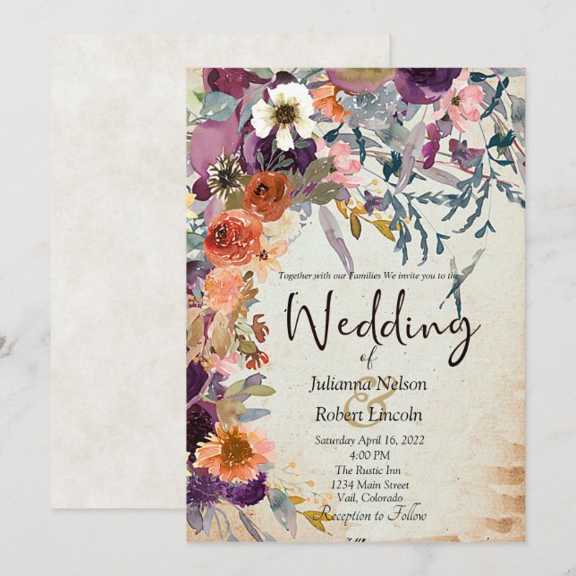 Autumn mixed watercolor floral wedding  Invitation (Front/Back)