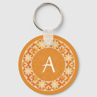 Autumn Monogram Decorative Floral Tiles Keychain