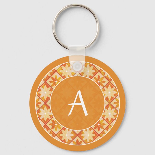 Autumn Monogram Decorative Floral Tiles Keychain (Front)