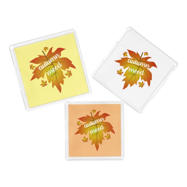 Autumn mood typography maple leaves  acrylic tray (Set)