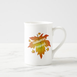 Autumn mood typography maple leaves bone china mug