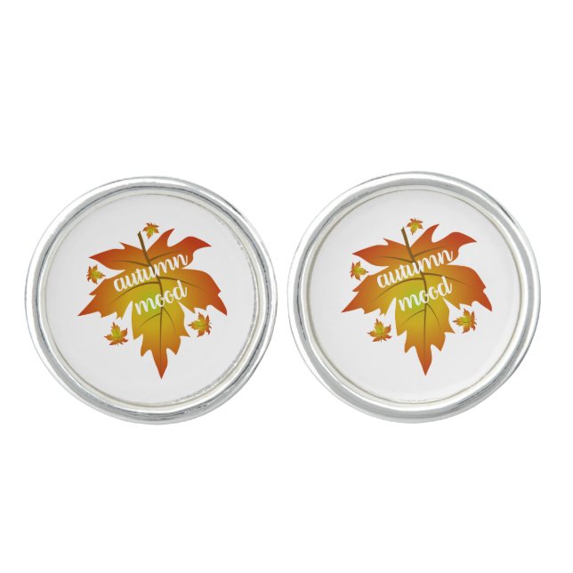 Autumn mood typography maple leaves   cufflinks (Front)
