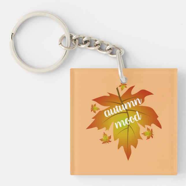 Autumn mood typography maple leaves  keychain (Front)