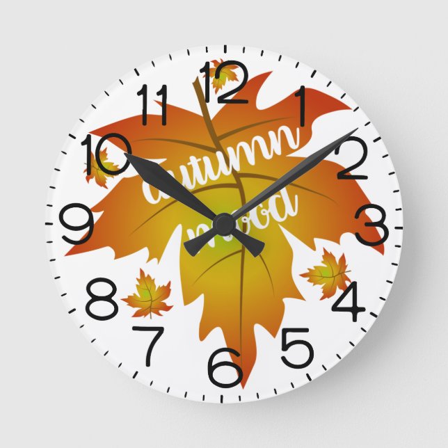 Autumn mood typography maple leaves  round clock (Front)