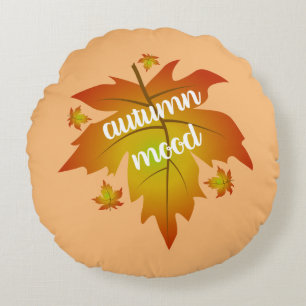Autumn mood typography maple leaves round pillow
