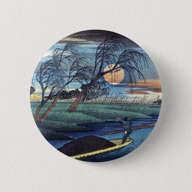 Autumn Moon at Seba, Hiroshige Pinback Button (Front)