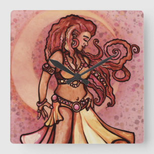 Autumn Moon Belly Dancer Goddess Square Wall Clock