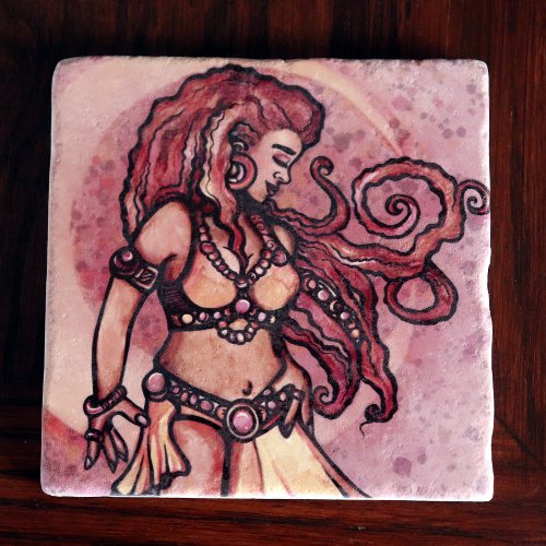 Autumn Moon Belly Dancer Goddess Stone Coaster