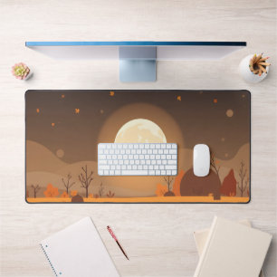 Autumn Moon Desk Mat – Cozy Fall Landscape with Fu