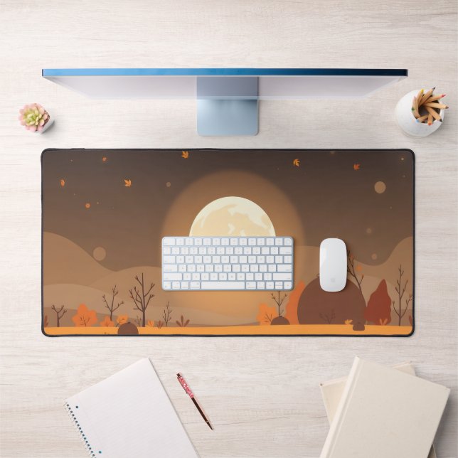 Autumn Moon Desk Mat – Cozy Fall Landscape with Fu (Office 1)