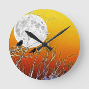 Autumn Moon Gothic Orange Sunset Round Clock