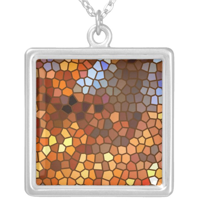 Autumn Mosaic Abstract Silver Plated Necklace (Front)