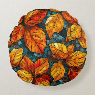 Autumn mosaic pattern round pillow